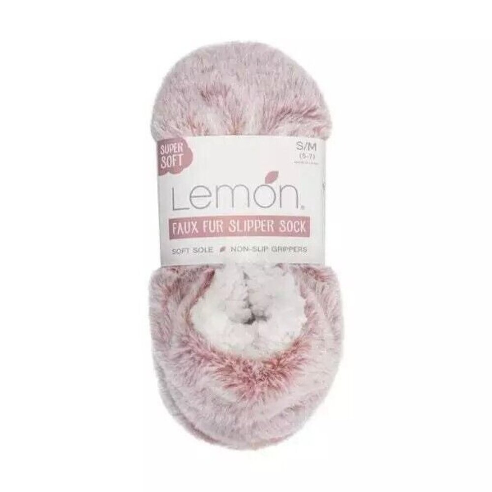 Lemon S/M Plush Faux Fur Slipper Sock Non-Slip Fuzzy House Shoes Pink Sz 5 6 7 - Picture 2 of 13